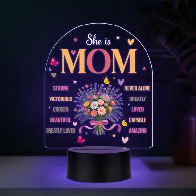 Inspirational Mom Acrylic LED Lamp with UV Print – Multicolor LED Night Light USB Powered Mother’s Day Gift